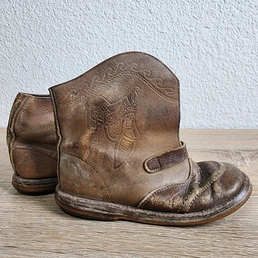 VINTAGE 50s Brown Leather Cowboy Toddler Western Boots